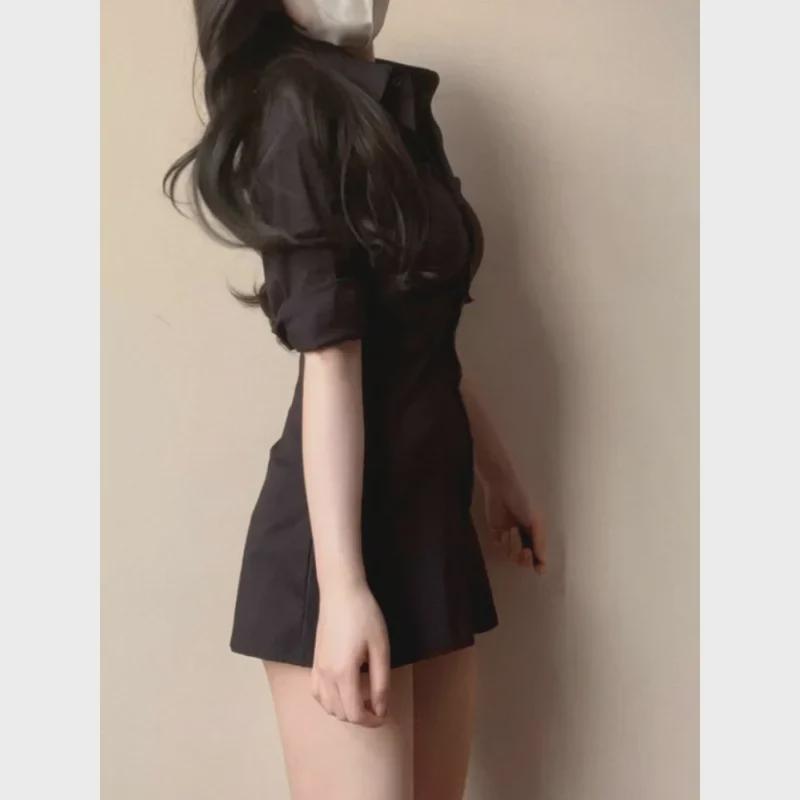 Yuqi Yujie Slim Fit Pleated Shirt Dress - Women's Niche Design, Sexy Long Waist Dress