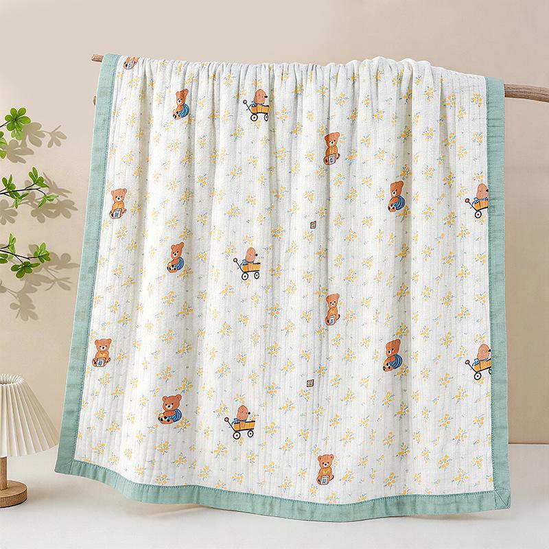 Grade A All-Cotton 6-Layer Baby Bath Towel - Soft, Absorbent, Printed Gauze for Newborns