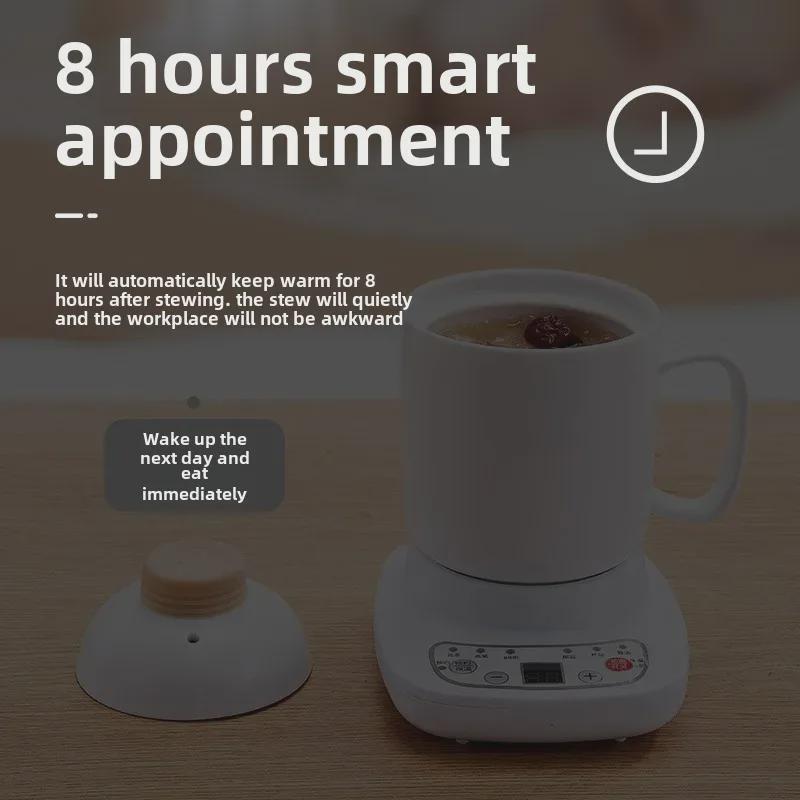 Mini ceașcă electrică de tocană din ceramică inteligentă - Uz la birou și acasă pentru supă, terci, cuib de pasăre, aparat de ceai din sticlă