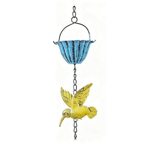 8Ft Hummingbird Rain Chain Colorful Hummingbird Iron Rain Chain Outside Rain Catcher Chain for Gutter Downspouts Garden Decor