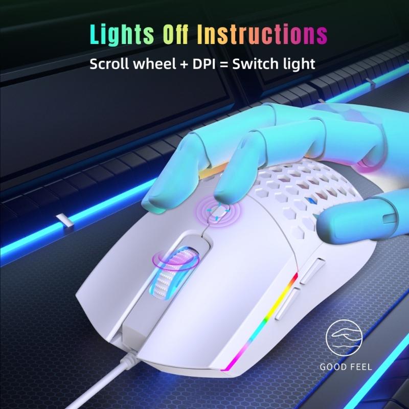 RGBs Illuminates Cord Opticals Mouse Hollows Design 6 Programmable Button 6400DPI For Desktop Office Gaming