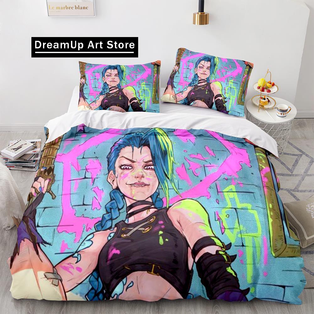 Arcane Anime Hra Jinx Ložní prádlo Sada Roztomilý povlak na prošívanou deku Povlečení s polštářem Twin Single Queen King Size Chlapci Dospělí