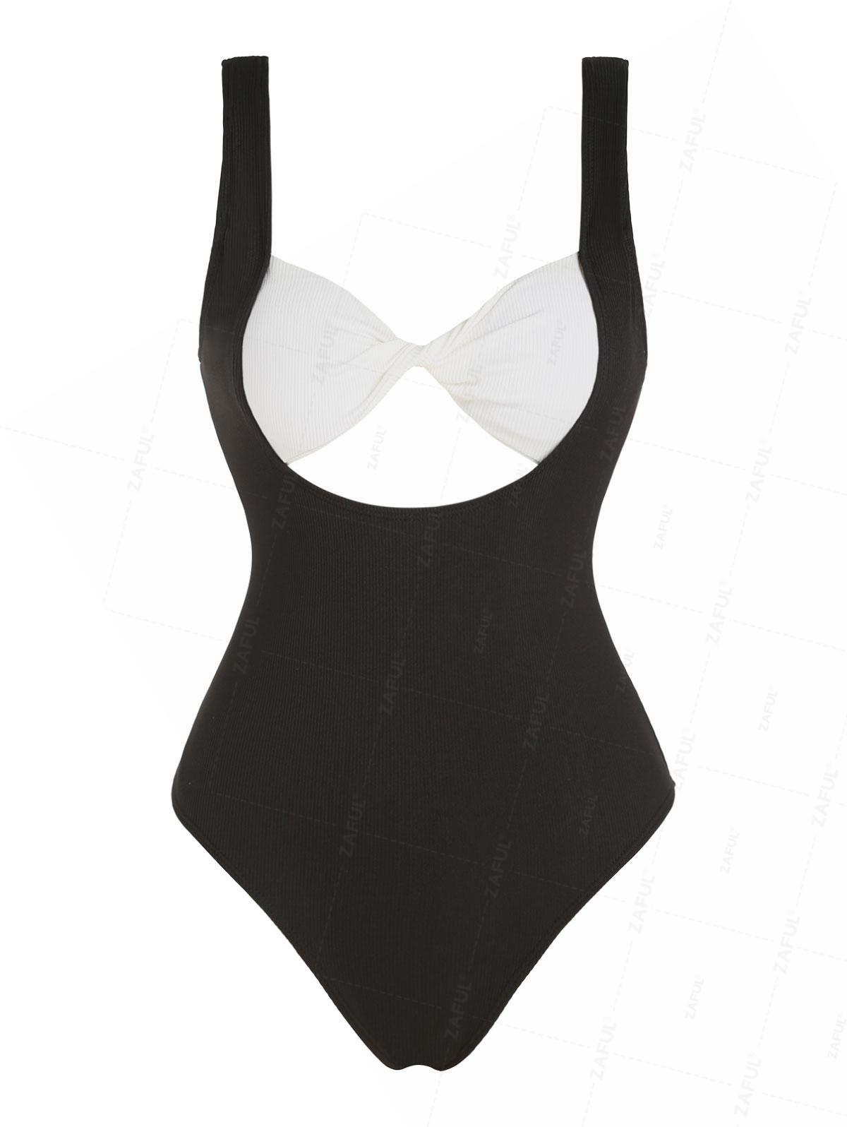 

ZAFUL Twist Cut Out Ribbed двухцветный цельный купальник L чёрный