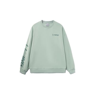 Li Ning Sports Lifestyle Series Letter Logo Printed Warm Long Sleeve Sweatshirt Unisex Sweatshirt Gray-Mist-Green AWDT607-2