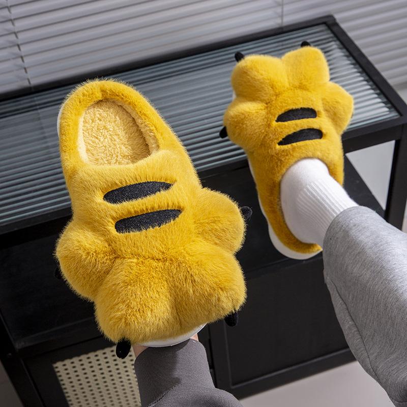 Fashion Cute Cartoon Fluffy Slippers for Women Men Winter Warm Soft Plush Big Paw Anti-slip Couples Indoor Home Non-slip Warm Slippers