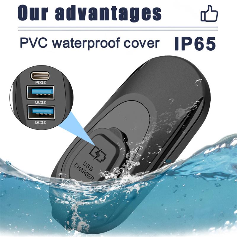 3-Ports USB Charger Socket Dual 18W QC3.0 & 30W PD3.0 12/24V Car Bus Boats Vehicle Universal Waterproof Charger Power Adapter
