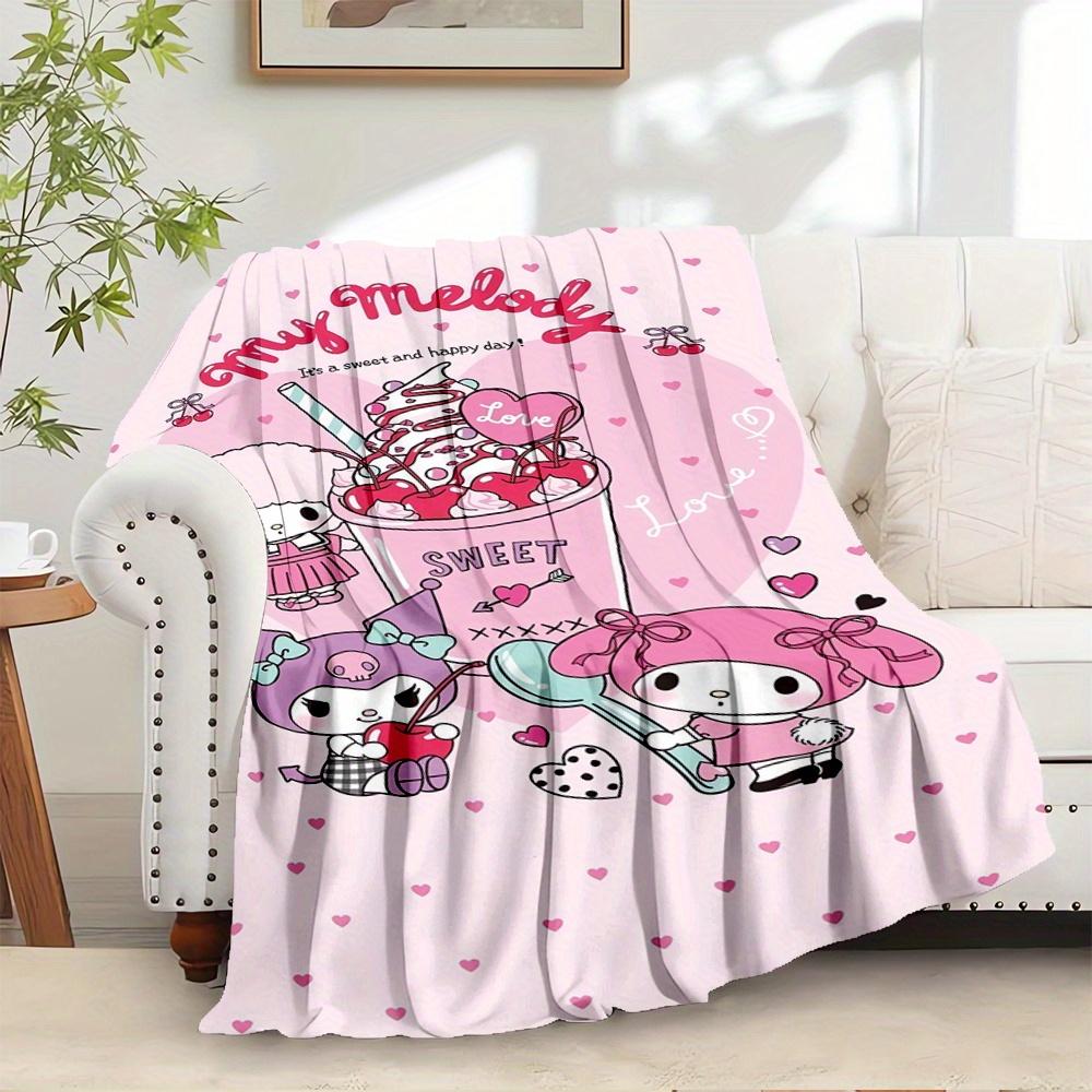

1pc Flannel My Melody, Kuromi, My Melody s FriendsThrow Blanket, Cartoon Truck Pattern Printed Blanket, Warm Cozy Soft Blanket For Couch Bed 130x150cm
