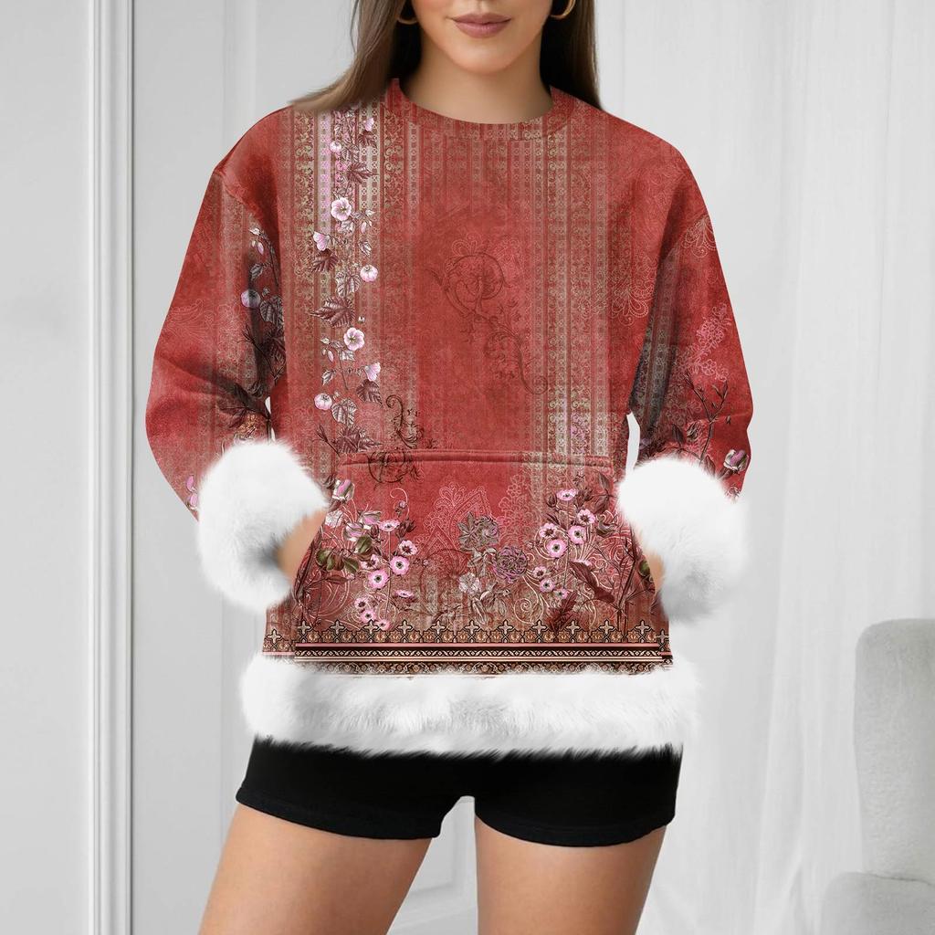 Women's Casual Fashion Retro Print Long-Sleeve Sweatshirt