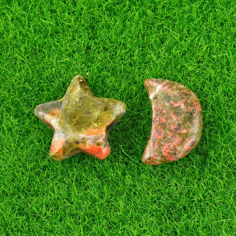 2 ks/sada Mini hvězda Měsíční kameny Crystal Worry Stone Ornament Dekorativní, přírodní kamenné kameny pro čarodějnické řemeslo DIY Meditace Reiki Balancing Decor