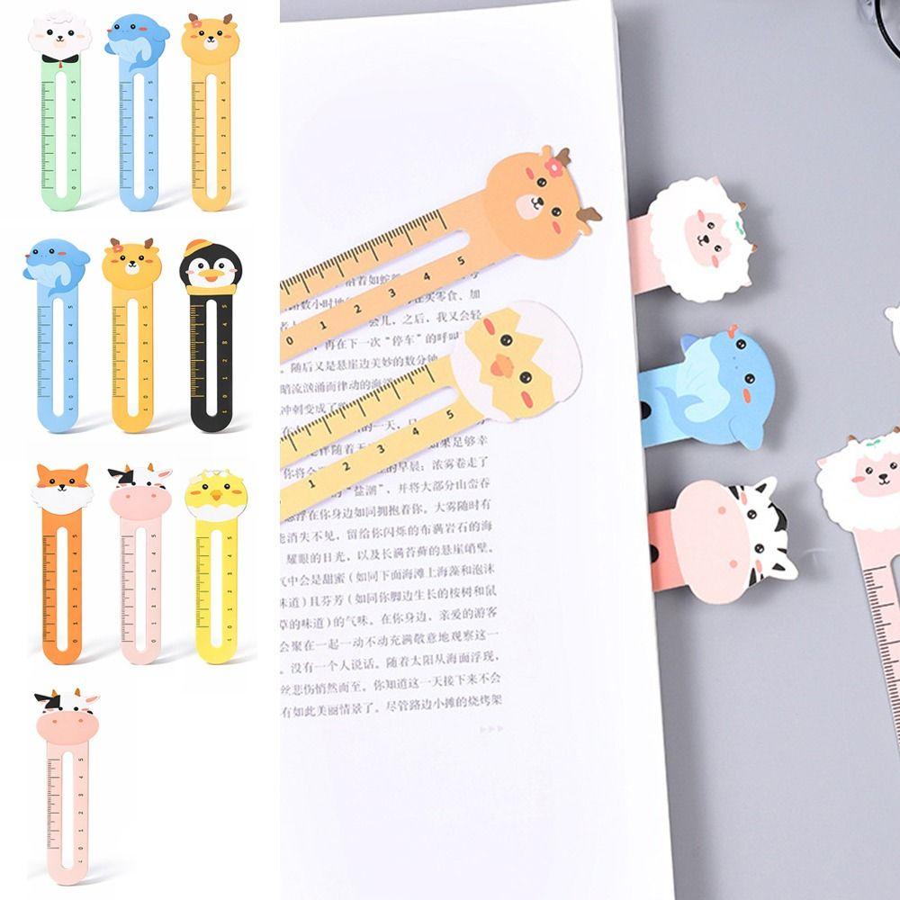 50pcs Mixed Pattern Ruler Bookmarks Cartoon Animal Book Page Marker Book Clip Student Supplies