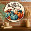 2D Flat, 1pc Decorative Signs And Plaques Featuring a Round Metal Wall Art for Thanksgiving, Designed with a Pumpkin Feast Theme. This Aluminum Sign