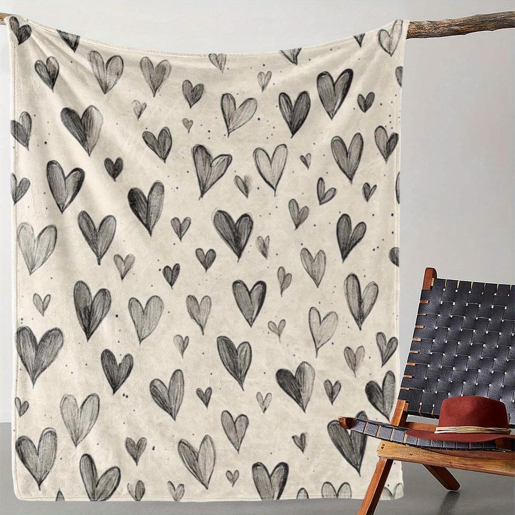 1pc Vintage Heart Print Blanket, Polyester Fabric, Machine Washable, Suitable for Bedroom Living Room Decoration