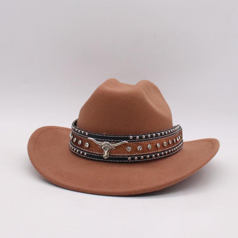 Amazon'S New Big Zircon Bull Head Fashion Cowboy Hat Big Edge Top Hat Spring And Summer Men'S And Women'S Jazz Hat