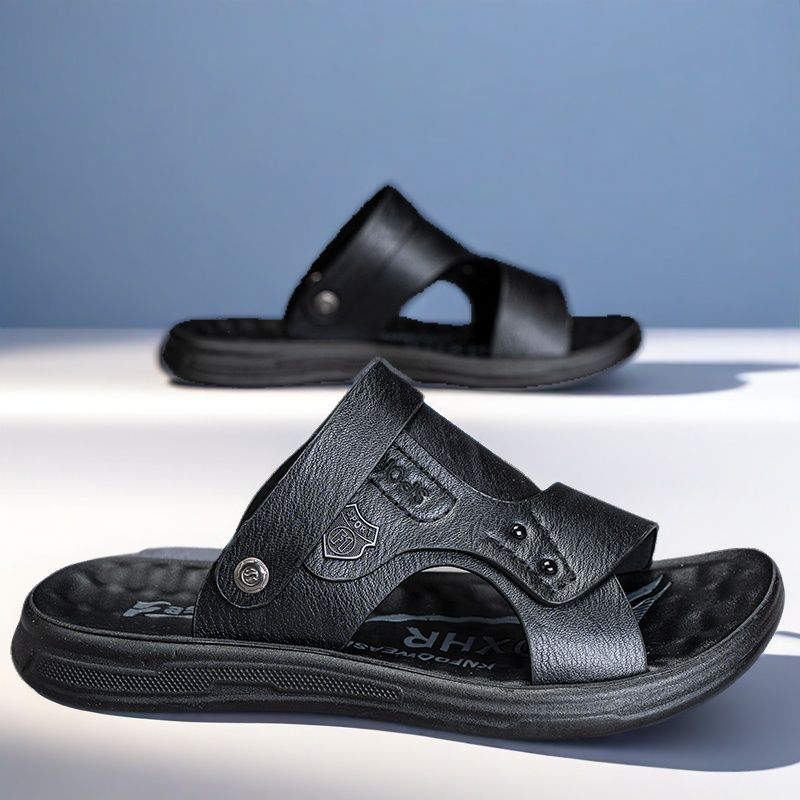 

Мужские сандалии 2025 лето новые с открытым носком молодежные пляжные туфли двойного назначения для среднего возраста крутые шлепанцы нескользящие мужские сандалии 39