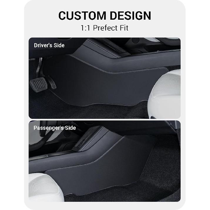 BASENOR 2026 2025 2024 Tesla Model 3 Highland Center Console Side Anti-Kick Mats, Waterproof & Dust Resistant Protector Cover Front Seat Side Leather