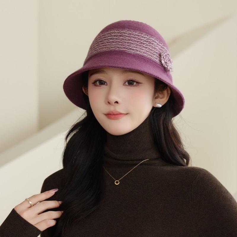 Neuer eleganter Blumenhut für Herbst und Winter, gestrickter Glockenhut, faltbarer warmer Fischerhut