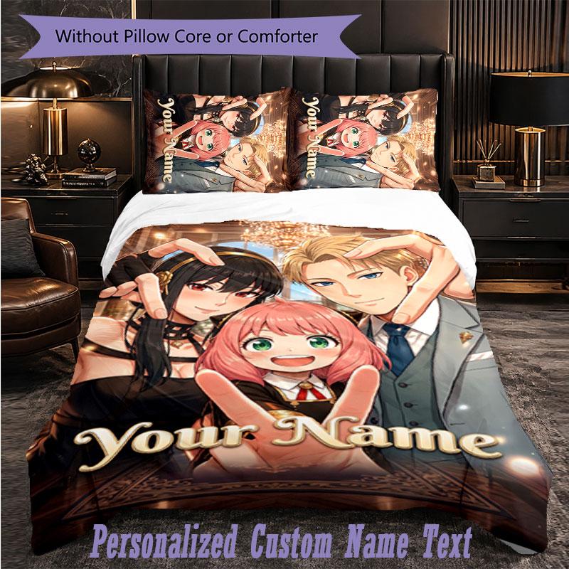 Personalized 3Pcs Bedding SetSpy × Family Custom Text Duvet Cover Pillowcase Set Bedroom Gift