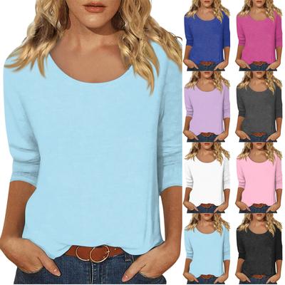 Women Cute Print Tees Blouses Casual Plus Size Basic Tops Pullover For  3/4 Sleeve Shirts