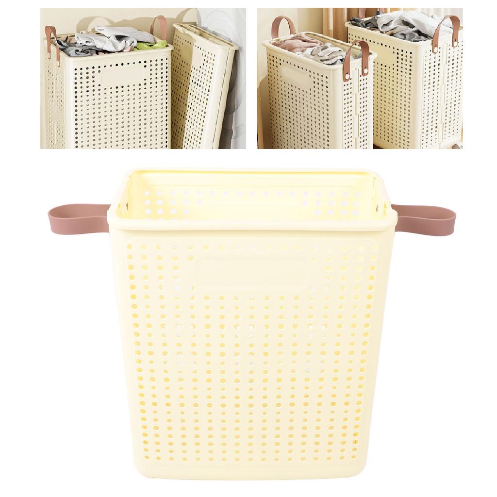 Slim Laundry Basket Foldable Space Saving Sturdy PP Plastic Narrow Clothes Hamper for Bathroom Corner Crm White