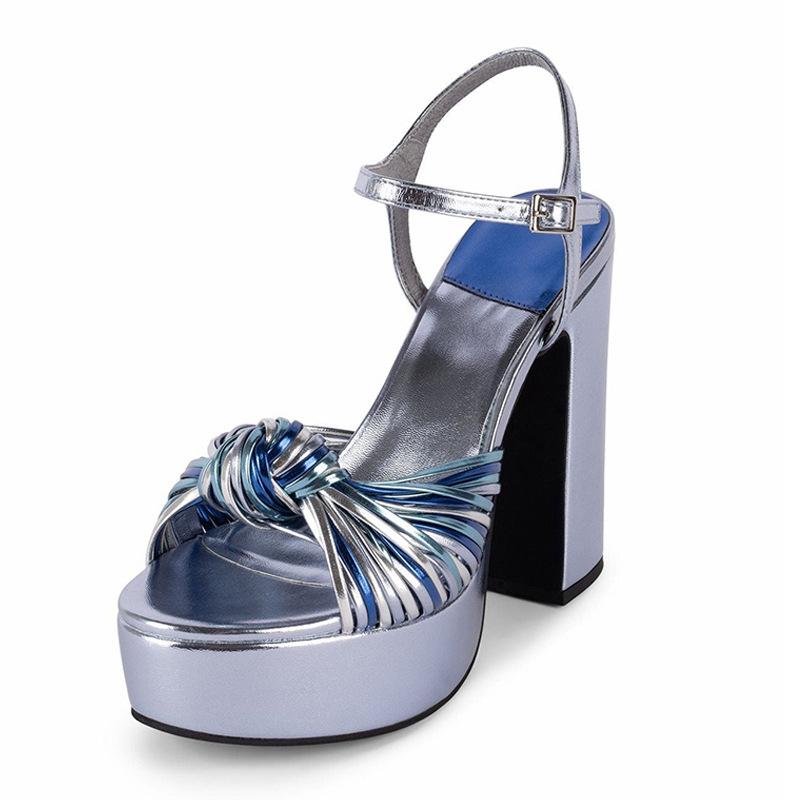 

Fashion Brand Multicolor Woven Catwalk Sandals Fish Mouth High Heels Platform Women s Shoes Big Size 43 Thick Heels Banquet Shoes 43 серебряный