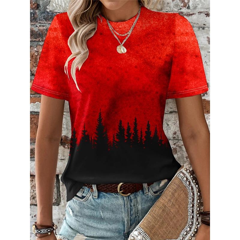 Summer Women's T shirt 3d Print Plant Tree Tee Shirt Casual Short Sleeve Tops Fashion O-Neck t shirt for women Colorful Gradient