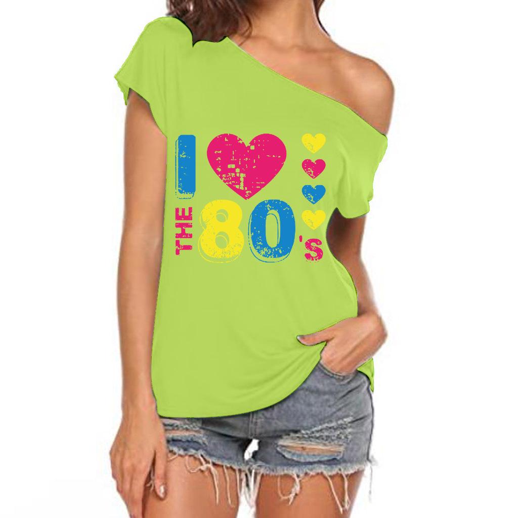 Women's 80's Off-Shoulder Asymmetrical Short-Sleeve T-Shirt