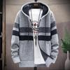 Pánský fleecový svetr Cardigan Velká velikost Bunda s kontrastní barvou Mládež Slim Trendy Bunda s kapucí