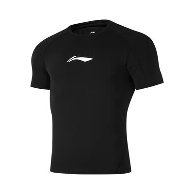 Einfacher Logo Pullover mit Rundhalsausschnitt Kurzarm Fitness Shirt Herren Oberteile Schwarz AUDU049-1