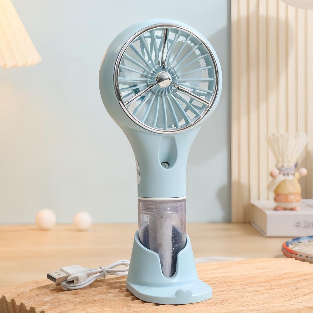 Creative New Model Handheld with Base Spray Electric Fan for Outdoor Travel, Sun Protection, Hydration, and Infinitely Adjustable Speed.