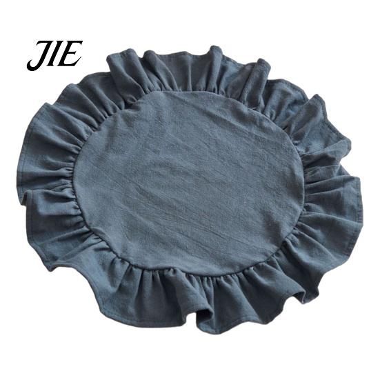 Dekorative Tischsets für Schminktisch 15 Zoll Boho Stoff Platzset, Rustikal Farmhaus Runder Rüschen Platzset, Unterlagen Heimdeko Waschbar Muschelförmig