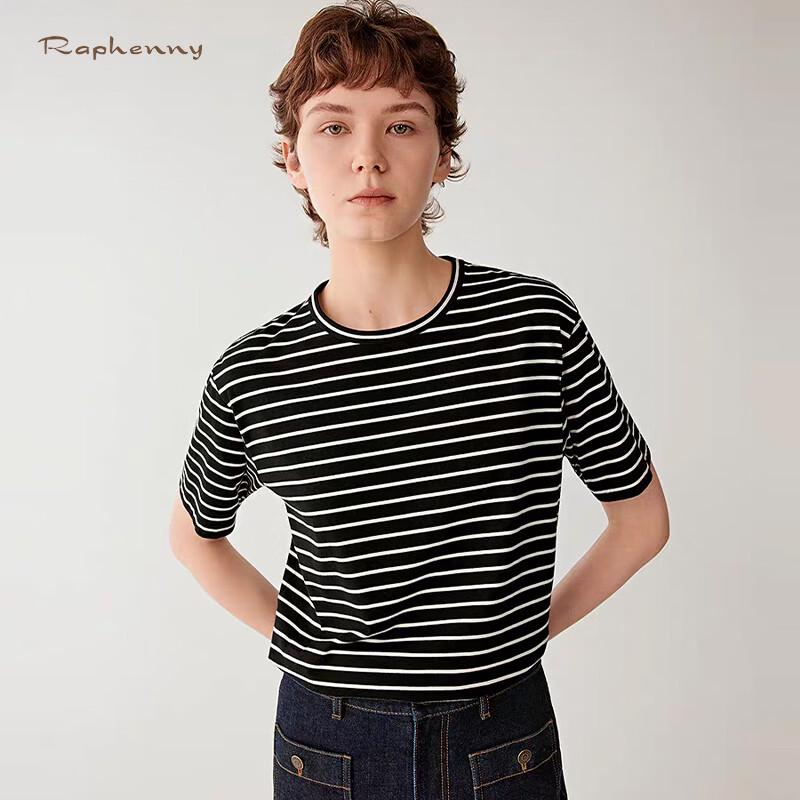 Raphenny Women s Classic Striped Cotton Loose Short-Sleeve T-Shirt 4/M