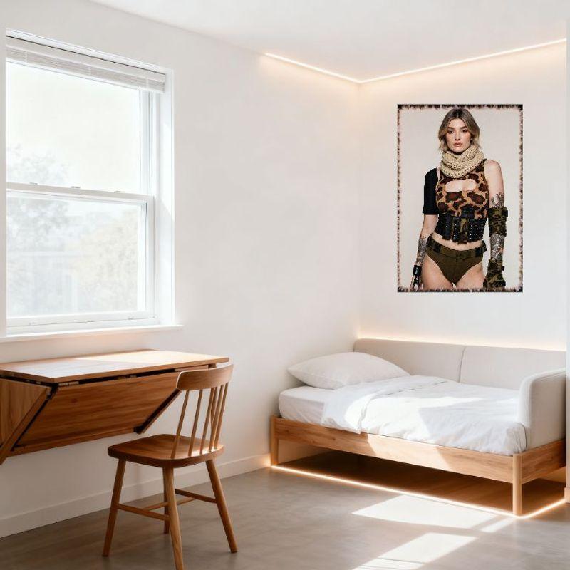 Sexy Blonde Woman Leopard Crop Top Military Arm Guards Tin Sign Vintage Metal Poster for Bar Home Wall Decor