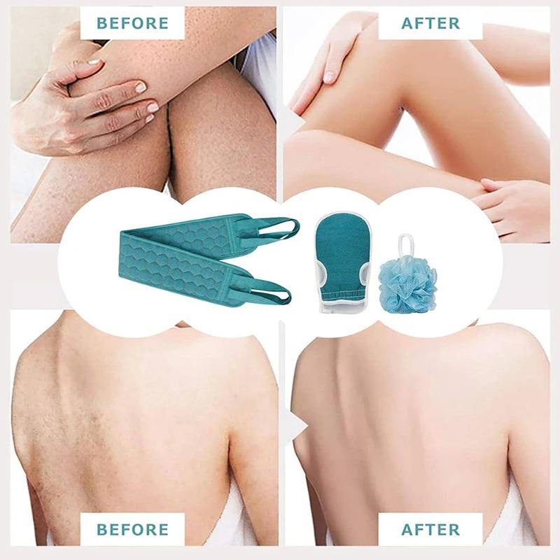 Exfoliating Body Scrubber Set - Includes Back Scrubber, Bath Glove and Shower Bath Sponge Loofah