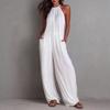 Women's Halter Neck Backless Wide Leg Jumpsuit Sleeveless Pleated Loose Fit Pockets Summer Vacation Outfit