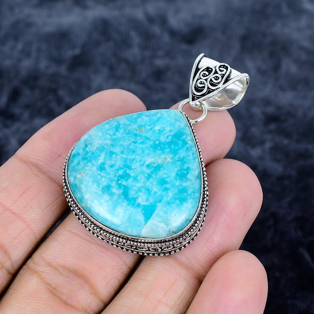 Amazonite Gemstone Handmade 925 Sterling Silver Jewelry Pendant 1.97" MM-3415
