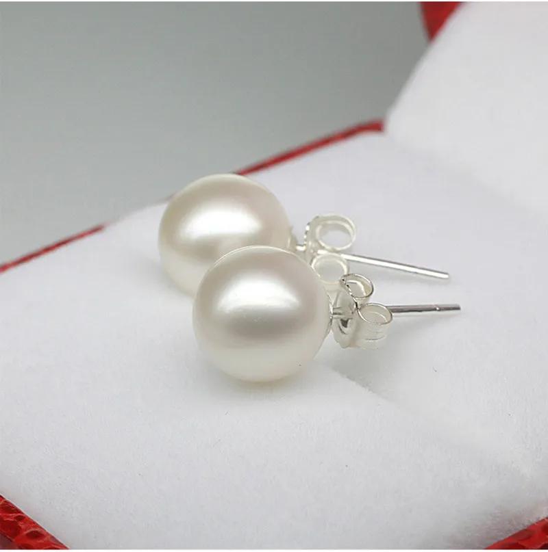 925 Sterling Silver Jewelry Natural Round Pearl Earrings Jewelry For Women 6-8-10mm Freshwater Simple Pearl earring Friend Gift