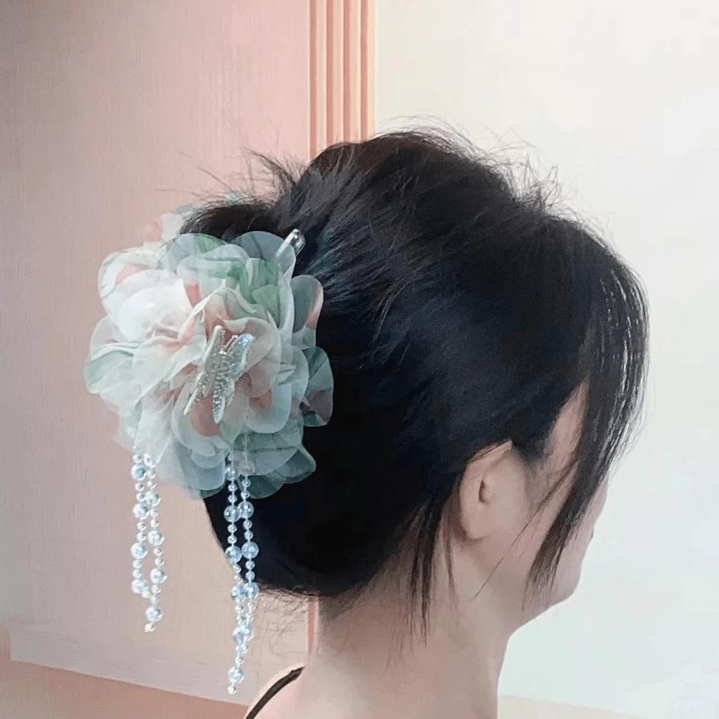 Women Ladies Summer Autumn Hair Accessories Butterfly Tassel Girls Super Fair Flower Multi-layer Hair Claw Fancy Headwear