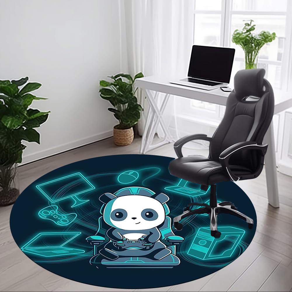 1pc Gamer Panda Office Round Area Rug, Indoor Mat Suitable For Office, Under Office Chairs Bedroom Living Room Home Decor, Room Deco, 066