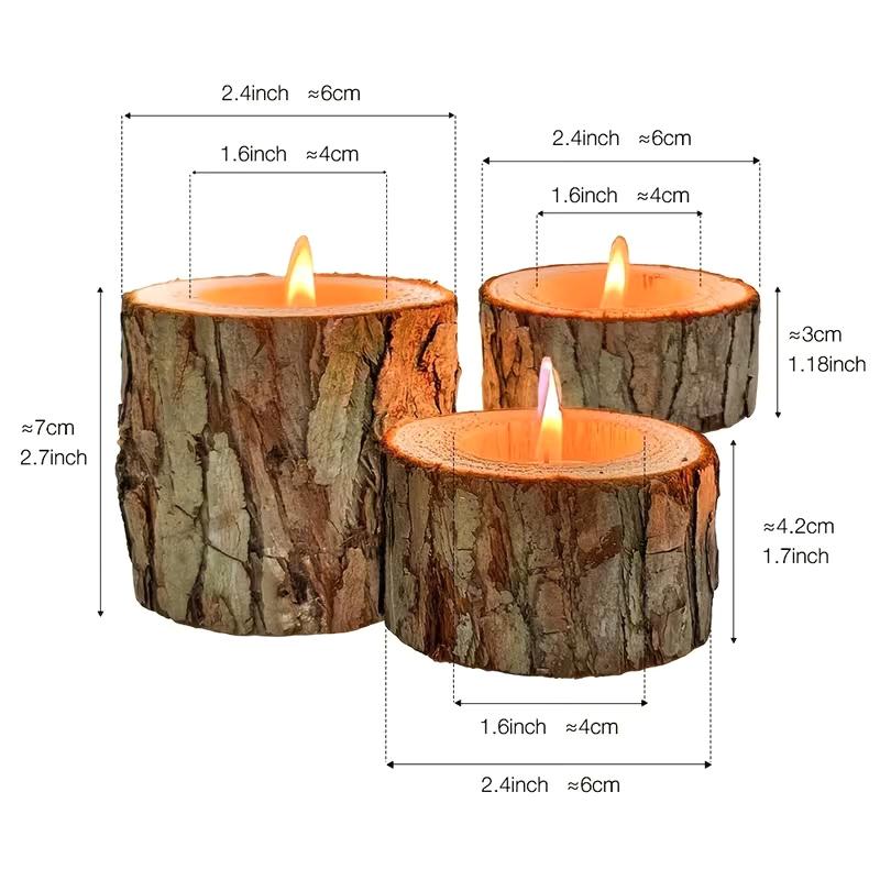 

3pcs Nordic Style Wooden Candlestick Base For Bedroom, Room Candle Decoration, Home Use, Tree Stump Candlestick Ornament