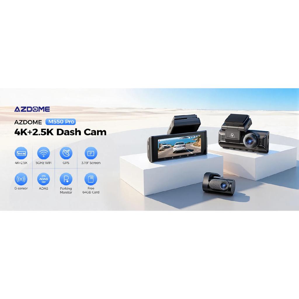 AZDOME Dash Cam M550 Pro 4K Car Camera GPS ADAS 5.8G WiFi Voice Control Parking Mode Super Night Vision 2.5K Rear Video Recorder