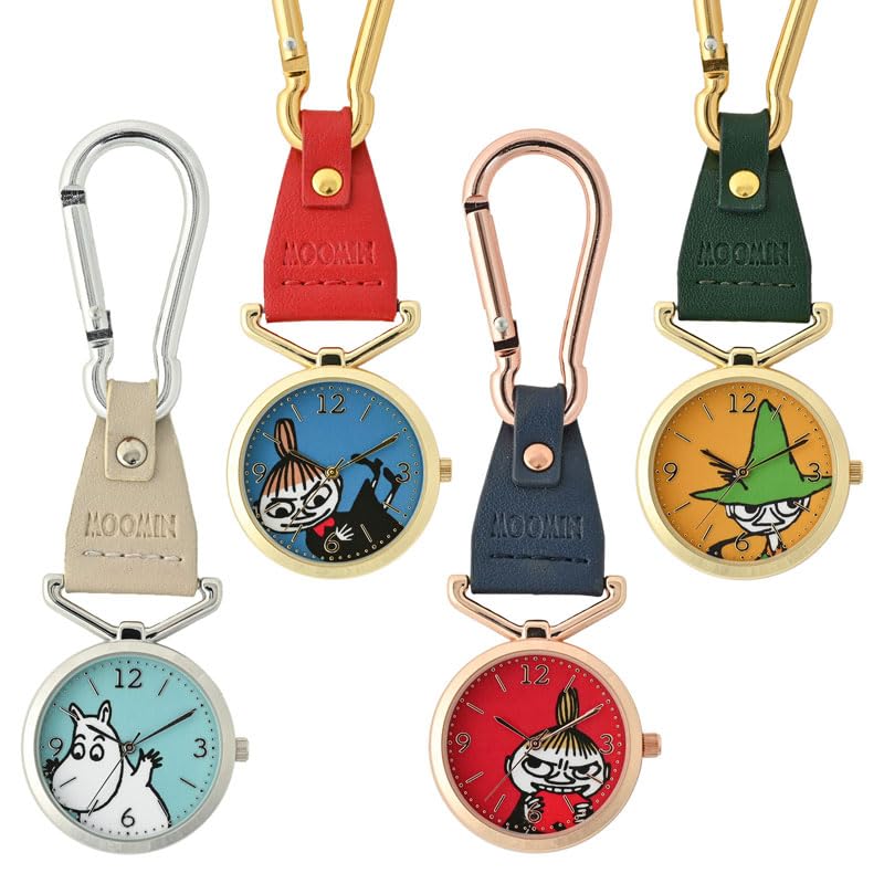 Fieldwork Moomin Analog Pocket Watch with Snufkin and Moomin Carabiner Women's Keychain, KC2, Green, MOM014-4