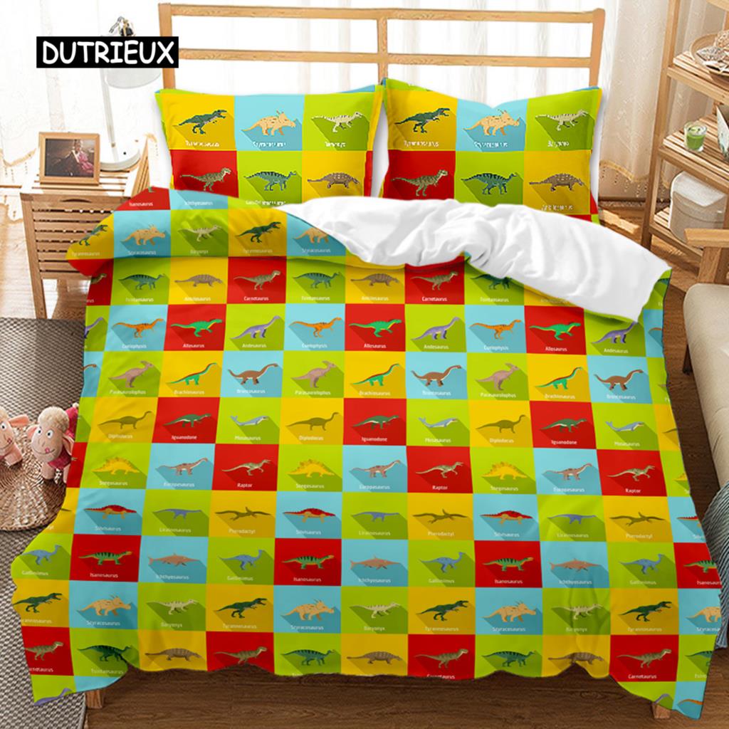 Dinosaur Duvet Cover Set Tropical Cartoon Dinosaur Twin Bedding Set for Kids Teens Double Queen King Size Polyester Quilt Cover