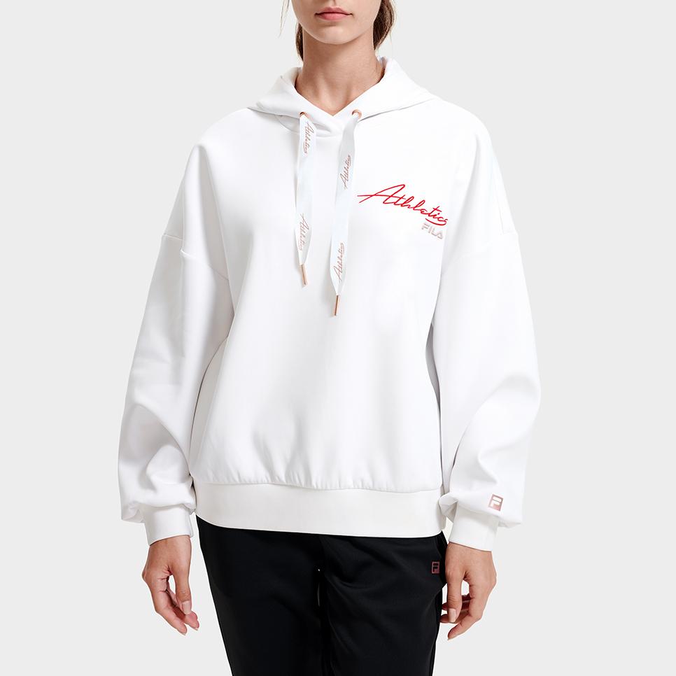 FILA Athletics Letter Print Loose Sports Knit Hoodie Women hoodies Jade-White A11W311210F-WT