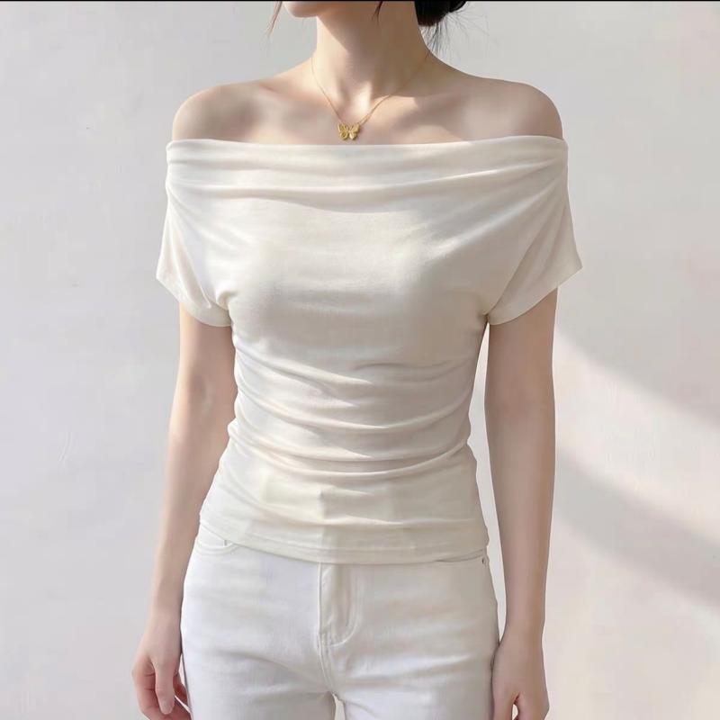 Sommer Reines Verlangen Ein Schulter Schwarz Kurzarm Damen T-Shirt Koreanischer Stil Schlankmachendes Top Freiliegende Schulter Modisch