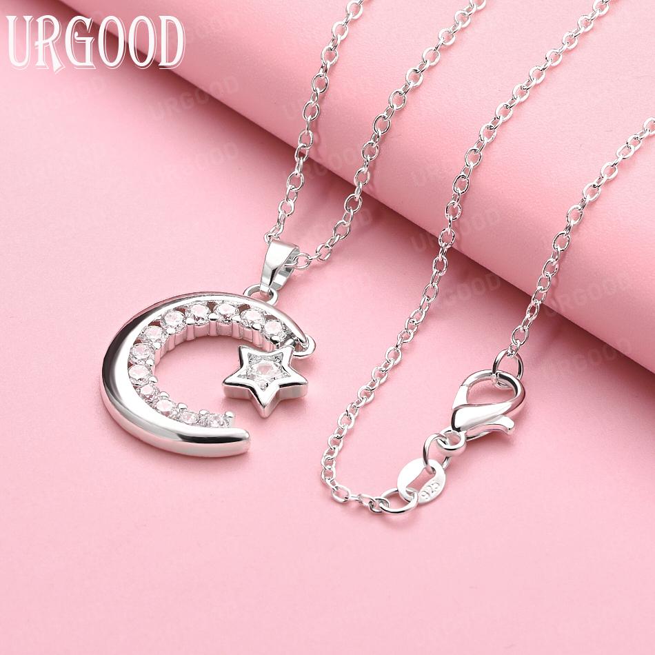 

925 Sterling Silver Star Moon Necklace Fashion Wedding Jewelry 45cm
