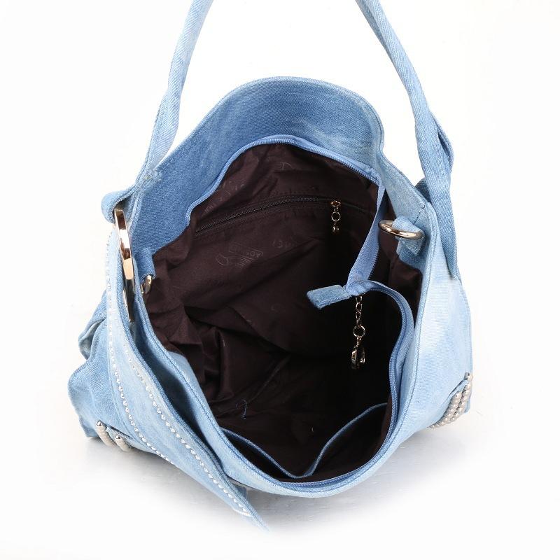 Taschen Damen Nieten Jeanstaschen Große Kapazität Umhängetaschen Leinwand Tragbare Schulter Beuteltaschen Tragetaschen