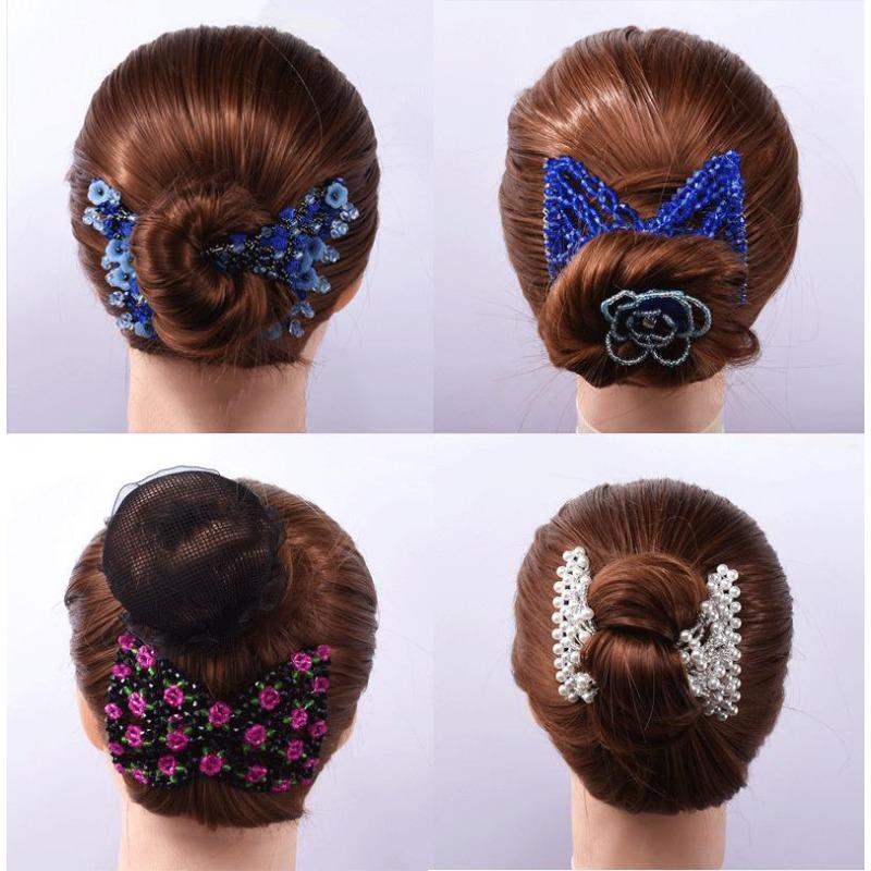 Women DIY Hair Accessories Pearl Beaded Elastic Hair Claw Hairpin Magic Comb Up-Do Hairstyle Bun Maker Tool Ponytail Hairdo Wolf