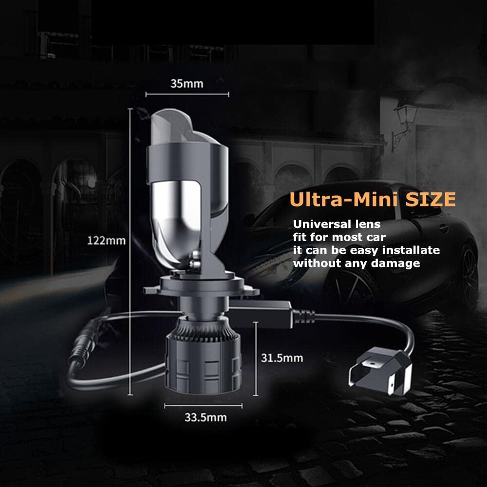 H4 Bulbs-30,000LM Extremely Bright 6000K White Hi-Lo Beam Function With Clear Cut Off Line,H4/9003/HB2 Mini Projector Lens Retrofit Kit