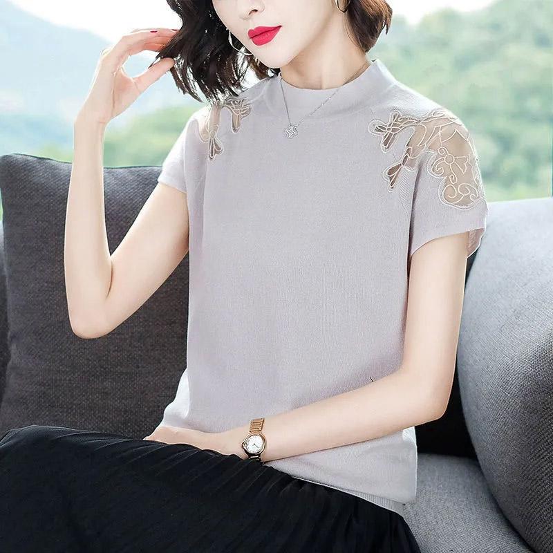 T-shirt Tops Women Summer Versatile Loose Lace Comfortable Soft Casual Pullover T-shirt Top
