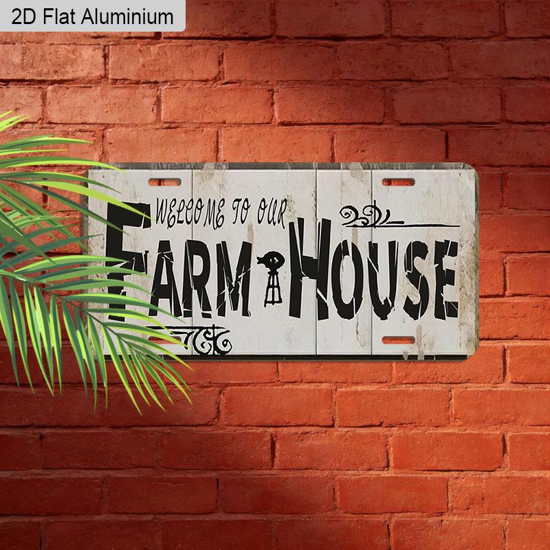 2D Flat 1pc Vintage Metal Aluminum Sign Decoration | Welcome To Our Farmhouse, 12'' × 6'' Retro Sign, Outdoor Plaque & Wall Art for Farmhouse, Porch